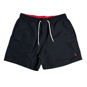 Polo Ralph Lauren Swim Trunk Large Mens Nylon Black Pockets Red Pony 5.5”